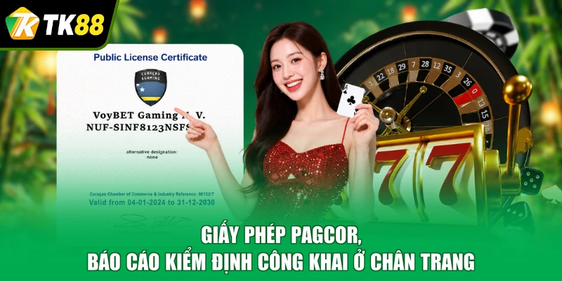Giấy phép PAGCOR, báo cáo kiểm định công khai ở chân trang